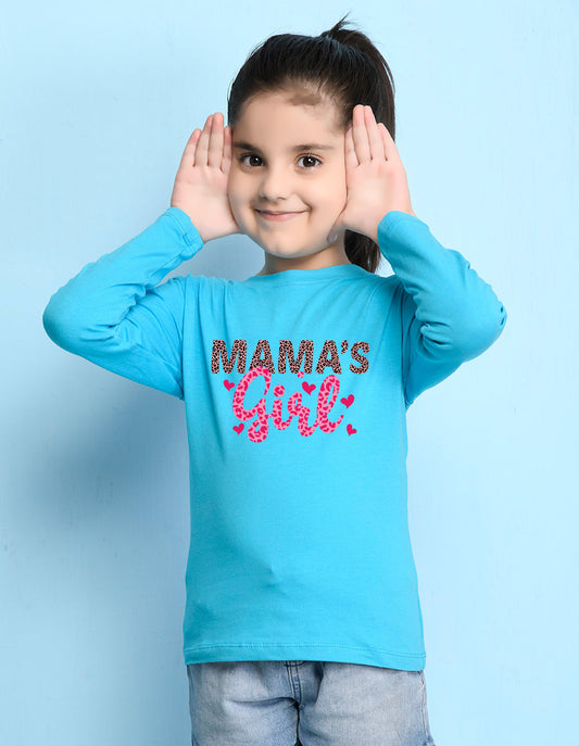 NUSYL Cotton blend full sleeves Mama's Girl text Printed Tee-Sky Blue