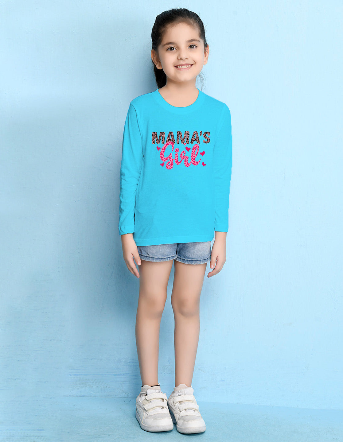 NUSYL Cotton blend full sleeves Mama's Girl text Printed Tee-Sky Blue