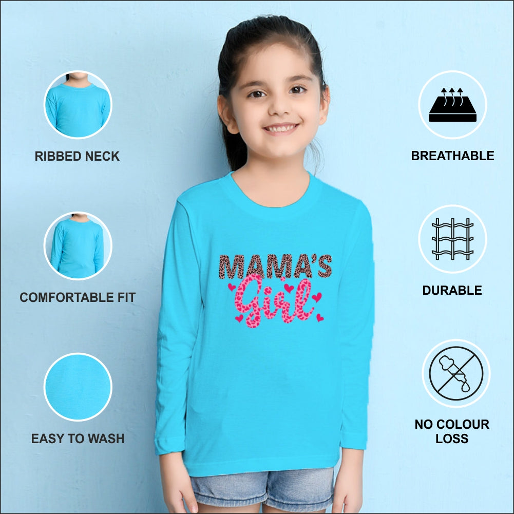 NUSYL Cotton blend full sleeves Mama's Girl text Printed Tee-Sky Blue