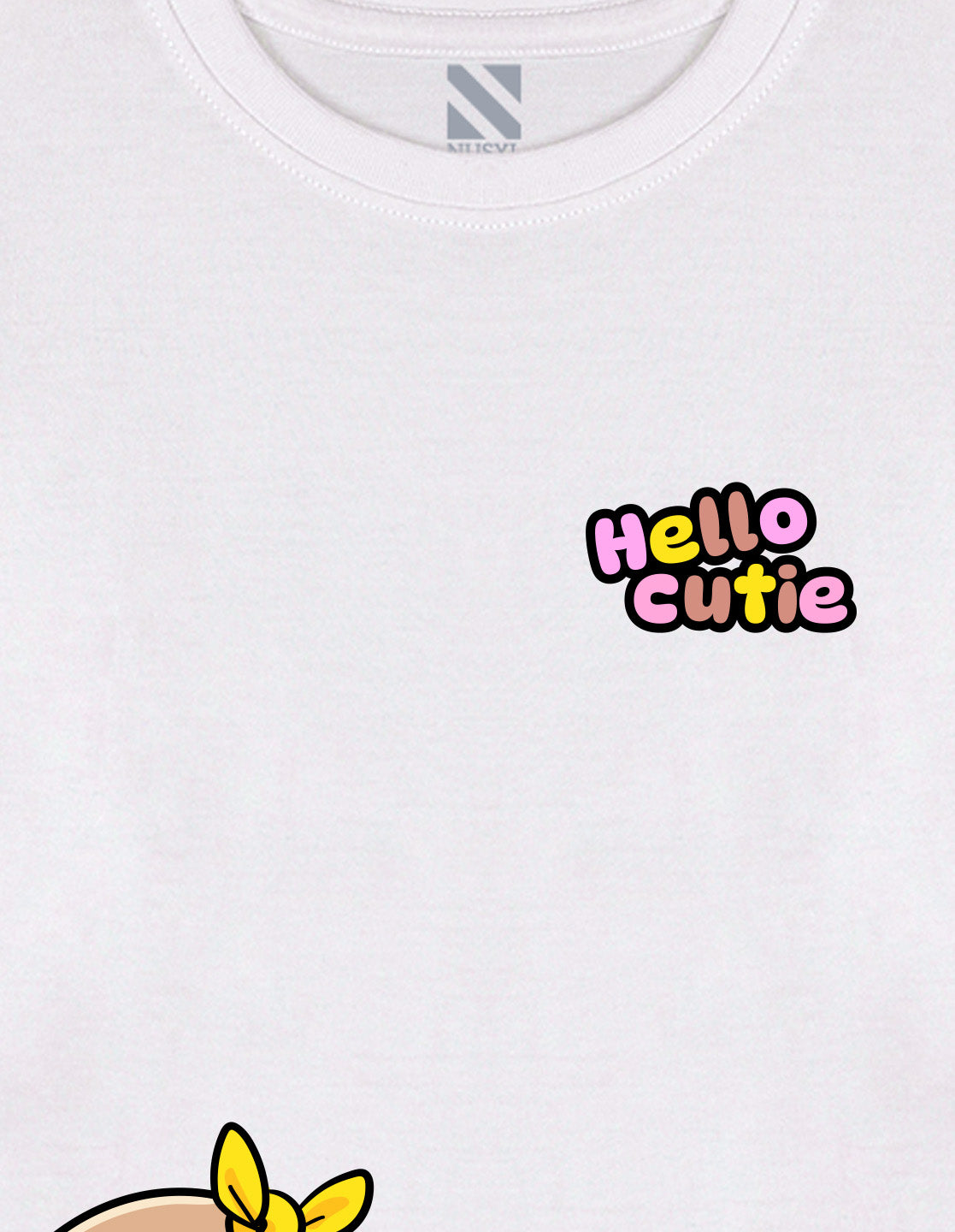 NUSYL Cotton blend full sleeves Hello cutie text Printed Tee-White