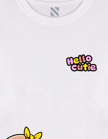 NUSYL Cotton blend full sleeves Hello cutie text Printed Tee-White