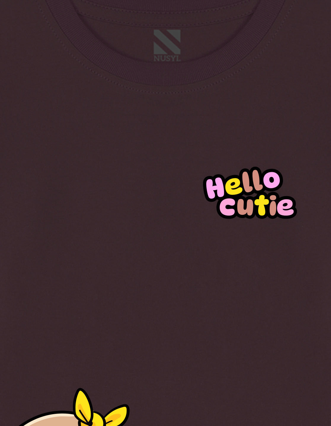 NUSYL Cotton blend full sleeves Hello cutie text Printed Tee-Brown