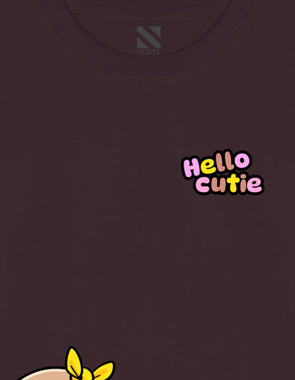 NUSYL Cotton blend full sleeves Hello cutie text Printed Tee-Brown