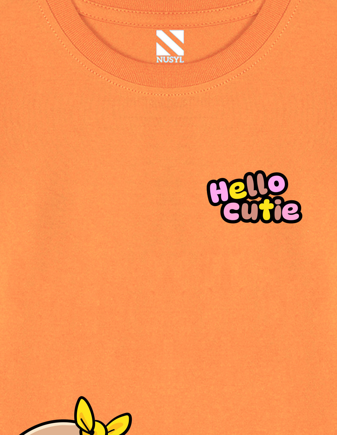 NUSYL Cotton blend full sleeves Hello cutie text Printed Tee-Orange