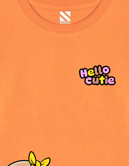 NUSYL Cotton blend full sleeves Hello cutie text Printed Tee-Orange