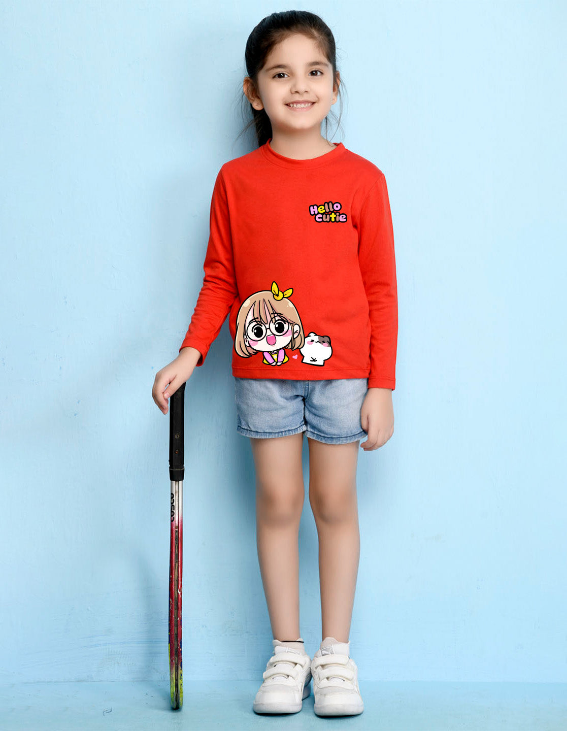 NUSYL Cotton blend full sleeves Hello cutie text Printed Tee-Red