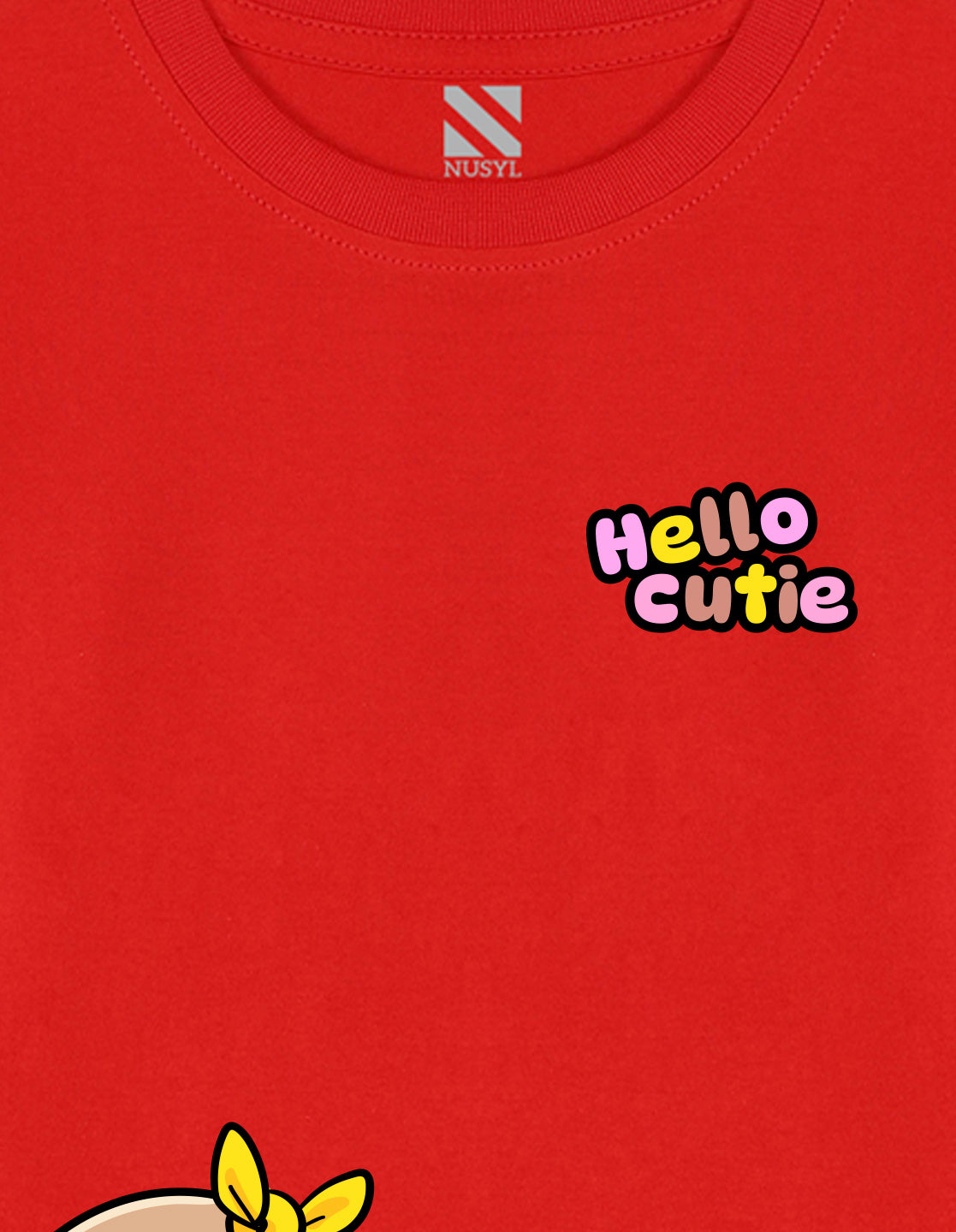 NUSYL Cotton blend full sleeves Hello cutie text Printed Tee-Red