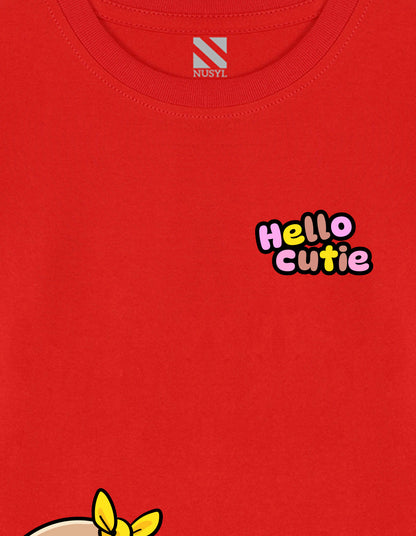 NUSYL Cotton blend full sleeves Hello cutie text Printed Tee-Red