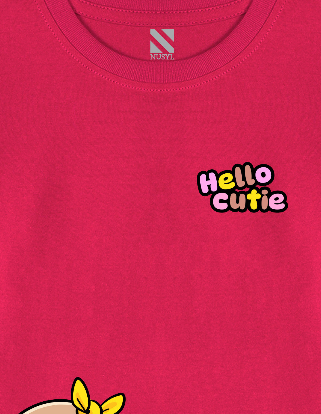 NUSYL Cotton blend full sleeves Hello cutie text Printed Tee-Hot Pink