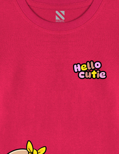 NUSYL Cotton blend full sleeves Hello cutie text Printed Tee-Hot Pink
