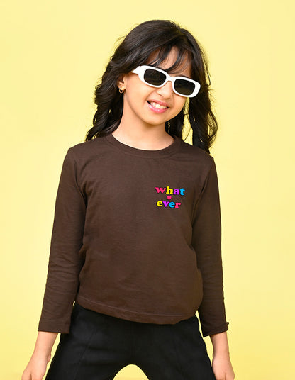 NUSYL Cotton blend full sleeves Whatever text Printed Tee-Brown