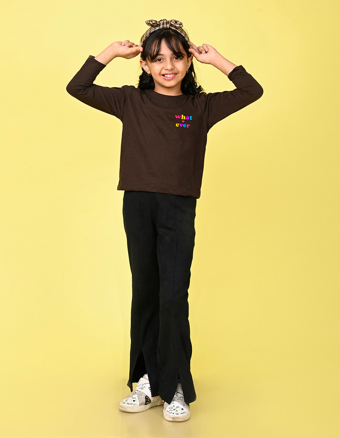 NUSYL Cotton blend full sleeves Whatever text Printed Tee-Brown