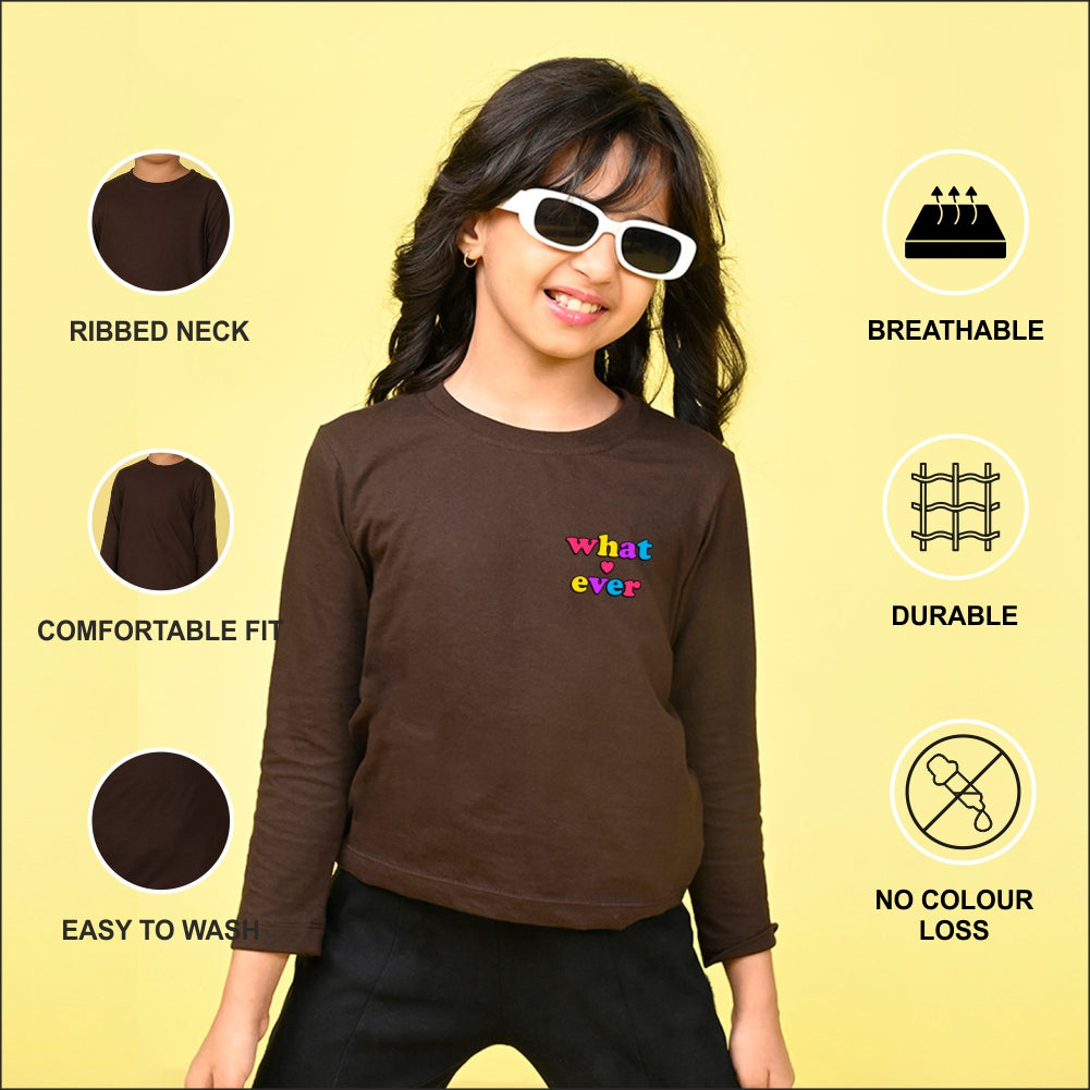 NUSYL Cotton blend full sleeves Whatever text Printed Tee-Brown