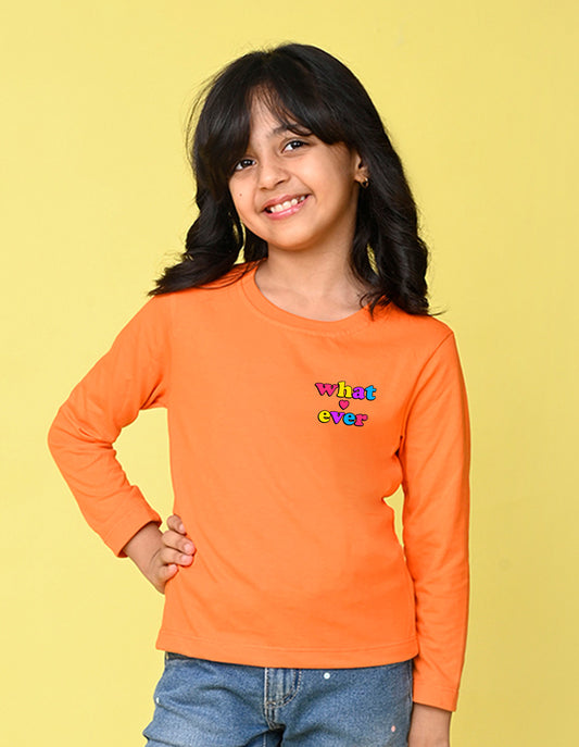 NUSYL Cotton blend full sleeves Whatever text Printed Tee-Orange