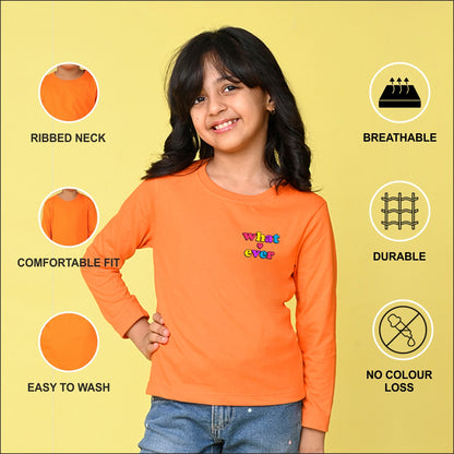 NUSYL Cotton blend full sleeves Whatever text Printed Tee-Orange