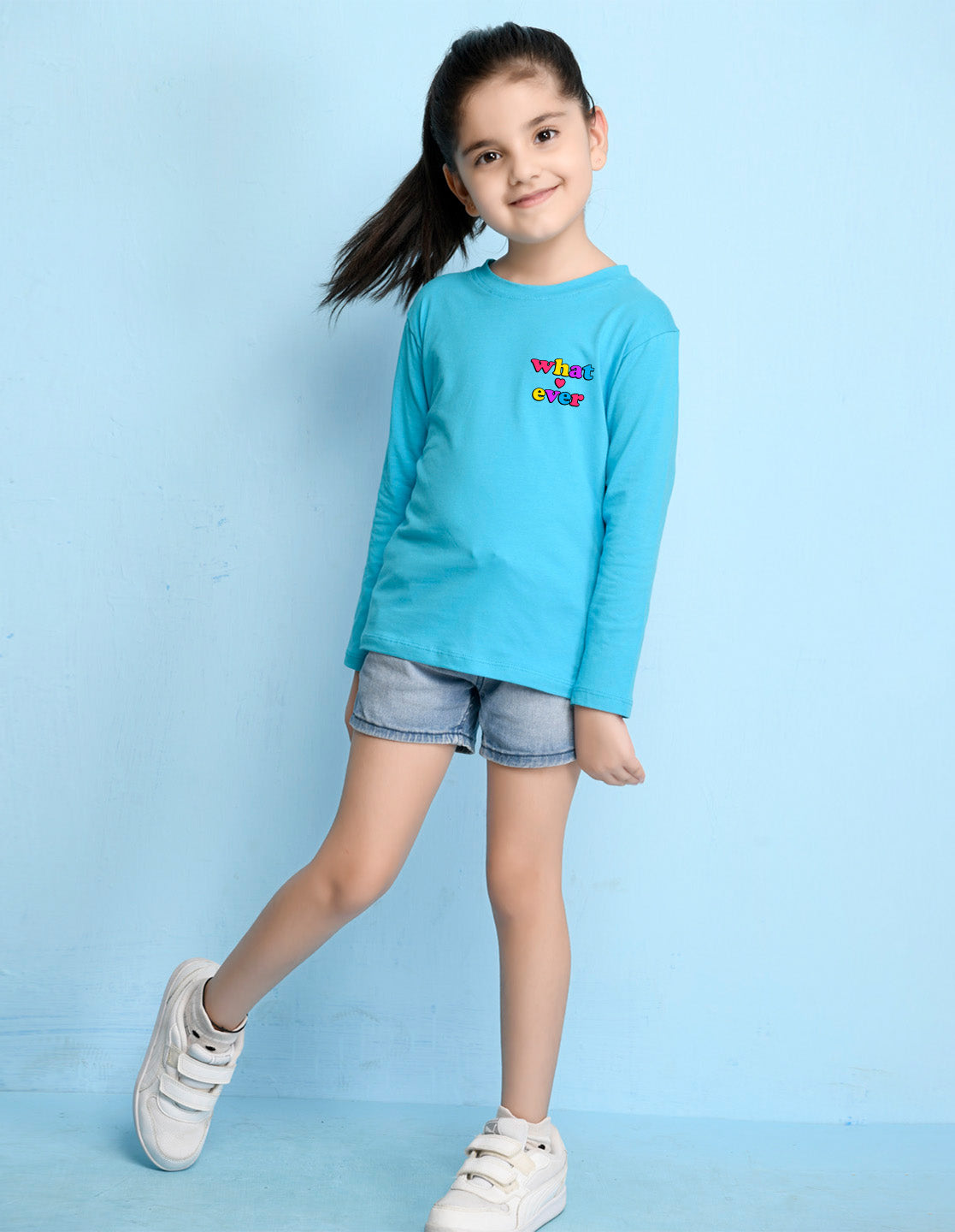 NUSYL Cotton blend full sleeves Whatever text Printed Tee-Sky Blue