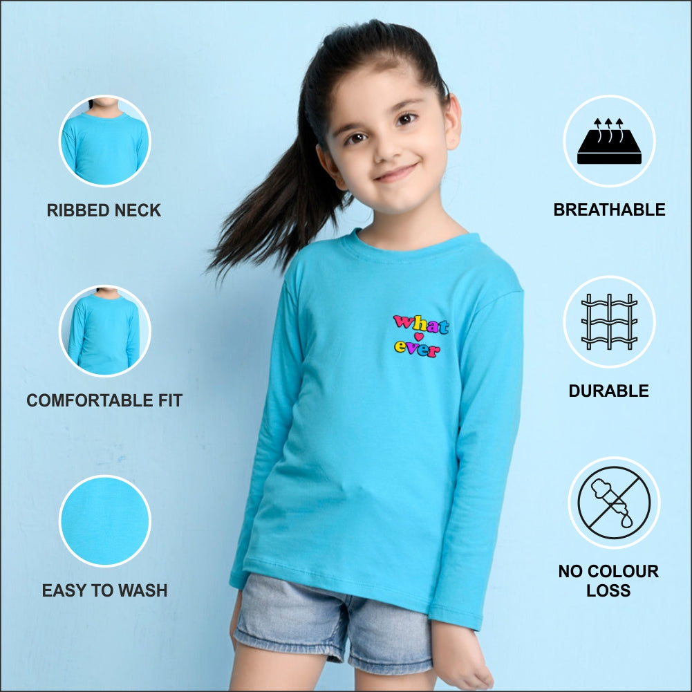 NUSYL Cotton blend full sleeves Whatever text Printed Tee-Sky Blue
