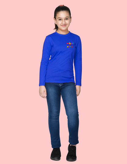 NUSYL Cotton blend full sleeves Whatever text Printed Tee-Royal Blue