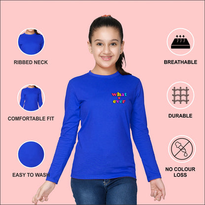 NUSYL Cotton blend full sleeves Whatever text Printed Tee-Royal Blue