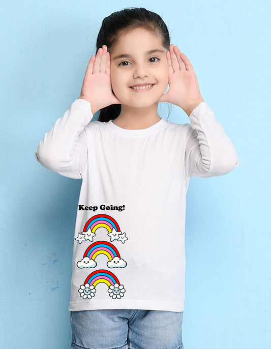 NUSYL Cotton blend full sleeves Rainbow and keep going text Printed Tee-White