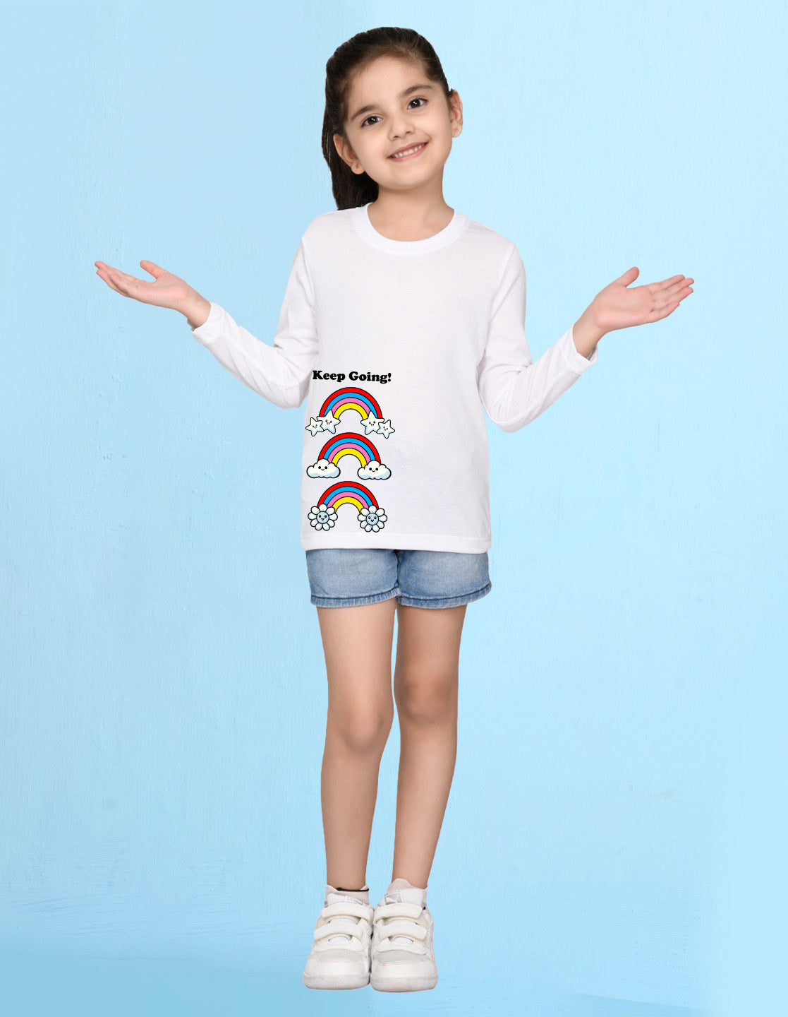 NUSYL Cotton blend full sleeves Rainbow and keep going text Printed Tee-White