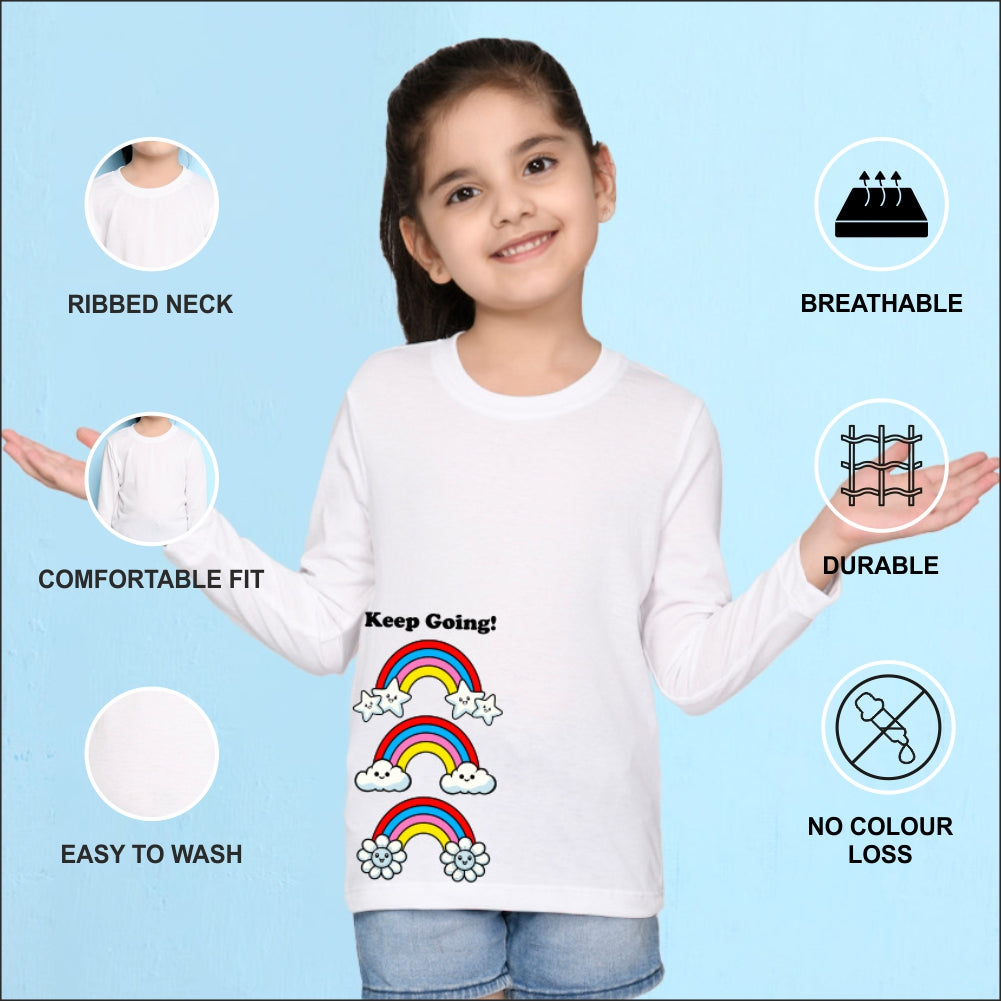 NUSYL Cotton blend full sleeves Rainbow and keep going text Printed Tee-White