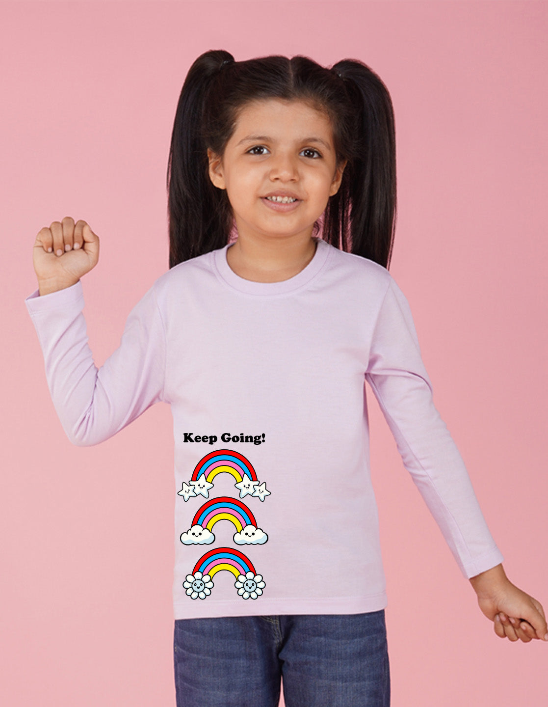 NUSYL Cotton blend full sleeves Rainbow and keep going text Printed Tee-Lilac
