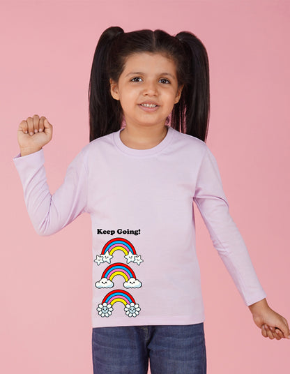 NUSYL Cotton blend full sleeves Rainbow and keep going text Printed Tee-Lilac