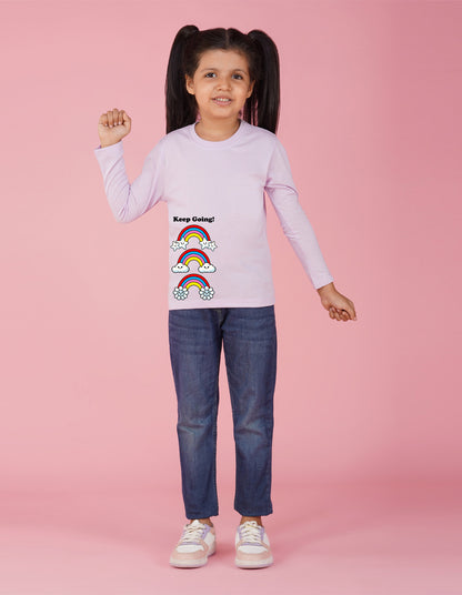 NUSYL Cotton blend full sleeves Rainbow and keep going text Printed Tee-Lilac