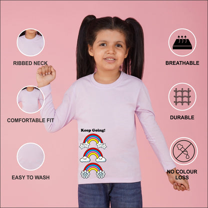 NUSYL Cotton blend full sleeves Rainbow and keep going text Printed Tee-Lilac