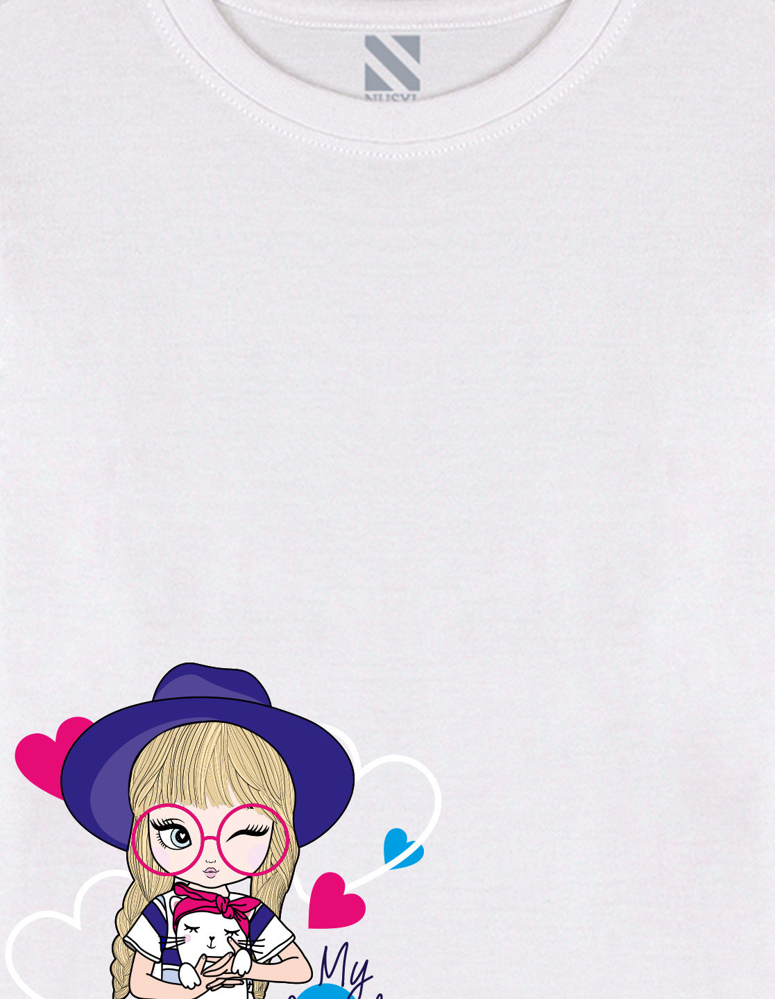 NUSYL Cotton blend full sleeves My lovely kitty text Printed Tee-White