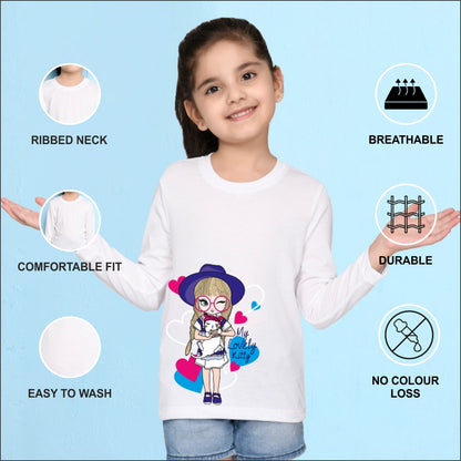 NUSYL Cotton blend full sleeves My lovely kitty text Printed Tee-White
