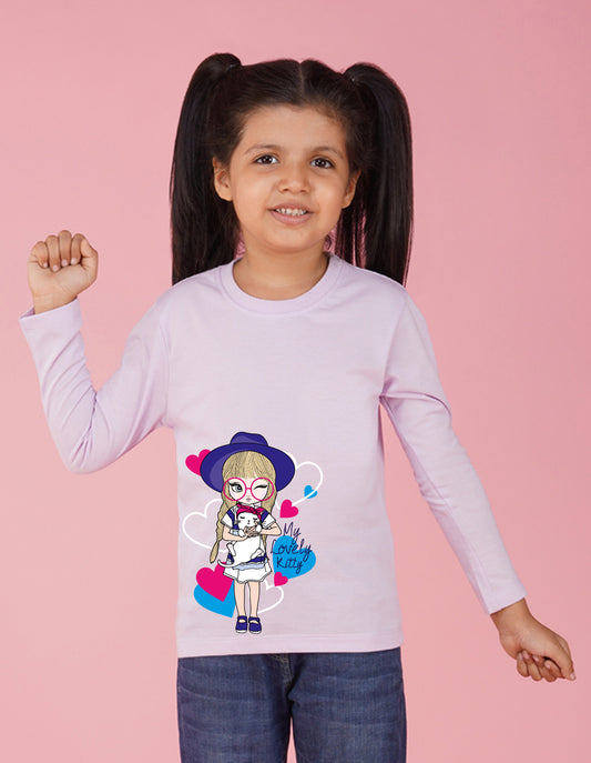 NUSYL Cotton blend full sleeves My lovely kitty text Printed Tee-Lilac