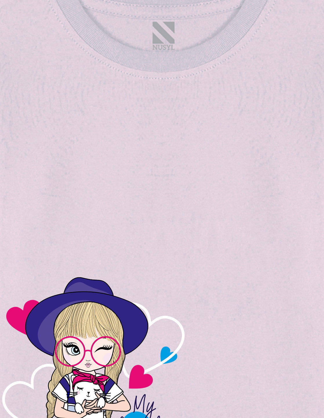 NUSYL Cotton blend full sleeves My lovely kitty text Printed Tee-Lilac