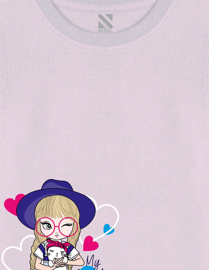 NUSYL Cotton blend full sleeves My lovely kitty text Printed Tee-Lilac