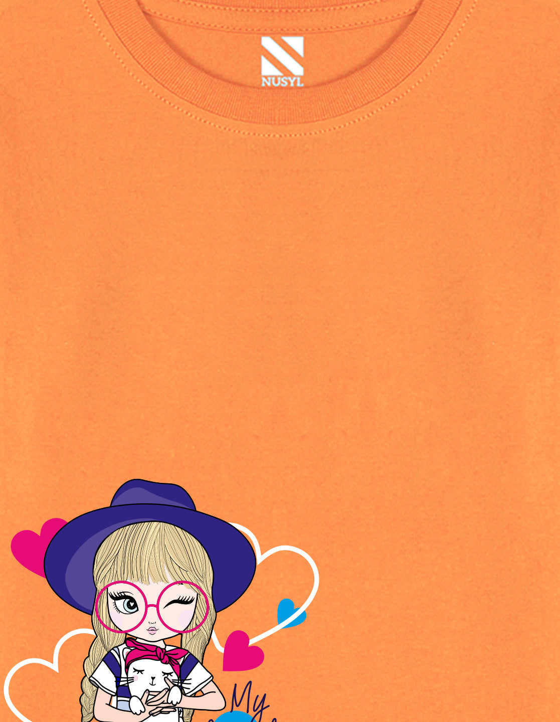 NUSYL Cotton blend full sleeves My lovely kitty text Printed Tee-Orange