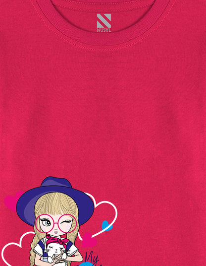 NUSYL Cotton blend full sleeves My lovely kitty text Printed Tee-Hot Pink