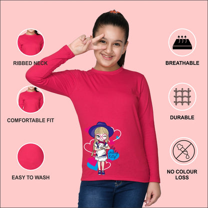 NUSYL Cotton blend full sleeves My lovely kitty text Printed Tee-Hot Pink