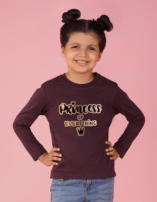 NUSYL Cotton blend full sleeves Princess of everything text Printed Tee-Wine