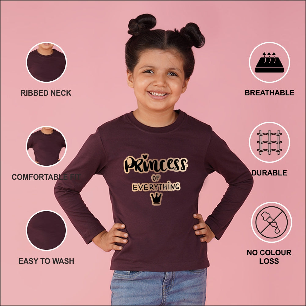 NUSYL Cotton blend full sleeves Princess of everything text Printed Tee-Wine
