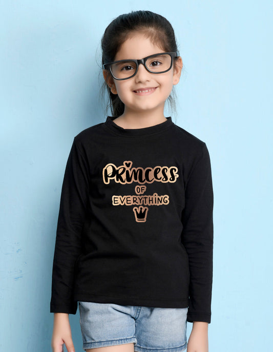 NUSYL Cotton blend full sleeves Princess of everything text Printed Tee-Black