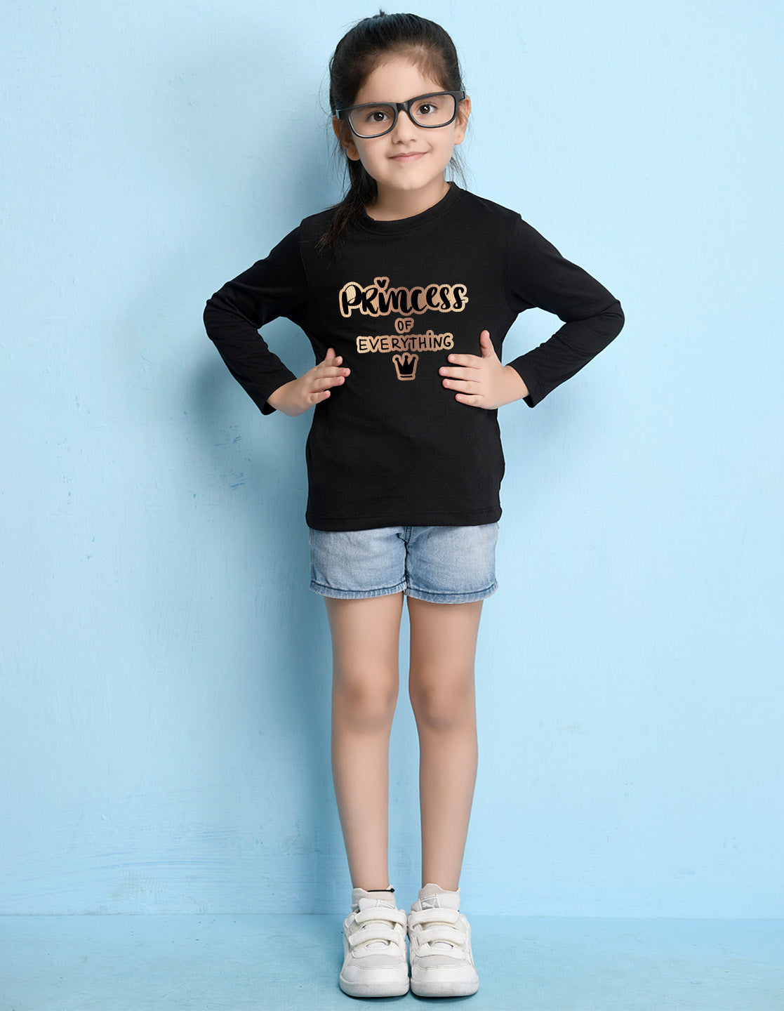 NUSYL Cotton blend full sleeves Princess of everything text Printed Tee-Black