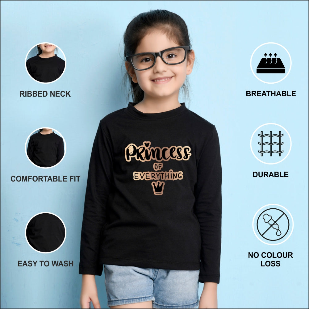 NUSYL Cotton blend full sleeves Princess of everything text Printed Tee-Black