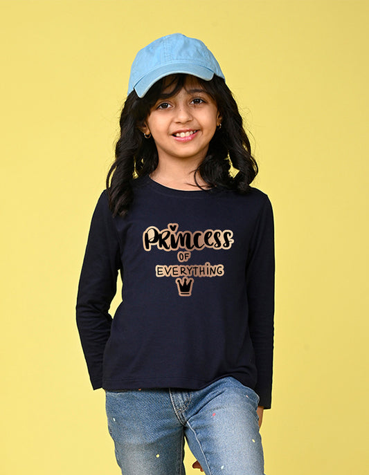 NUSYL Cotton blend full sleeves Princess of everything text Printed Tee-Navy Blue