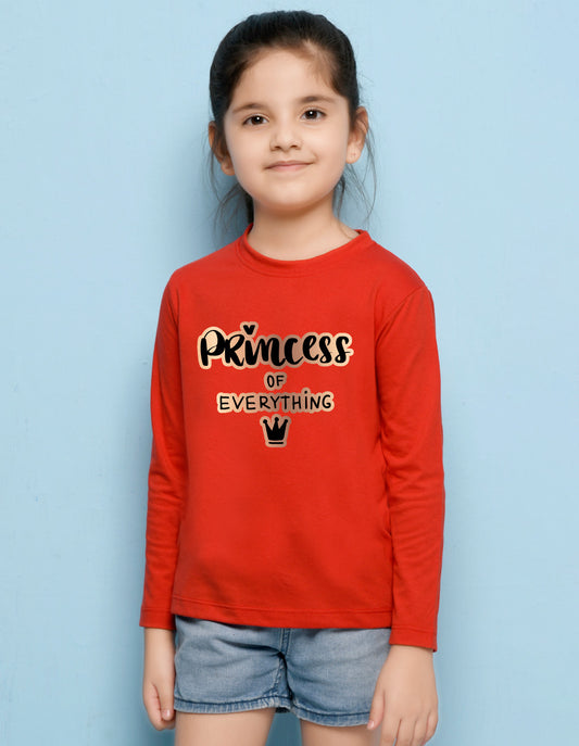 NUSYL Cotton blend full sleeves Princess of everything text Printed Tee-Red