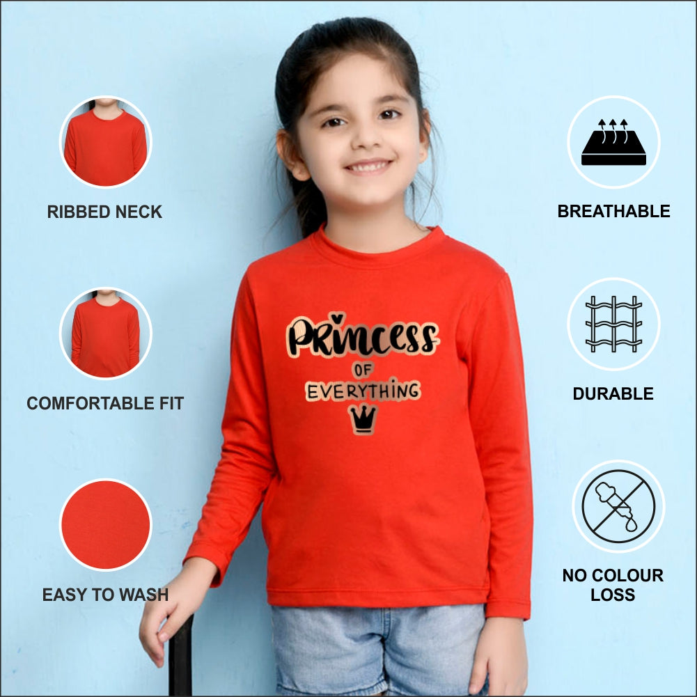 NUSYL Cotton blend full sleeves Princess of everything text Printed Tee-Red