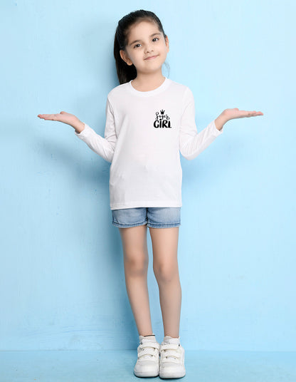 NUSYL Cotton blend full sleeves Super girl text Printed Tee-White