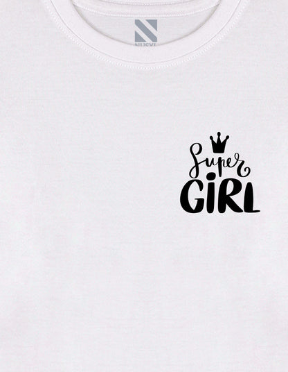 NUSYL Cotton blend full sleeves Super girl text Printed Tee-White