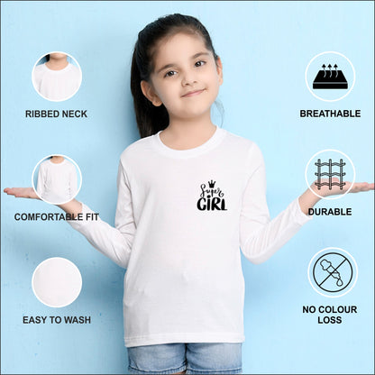 NUSYL Cotton blend full sleeves Super girl text Printed Tee-White