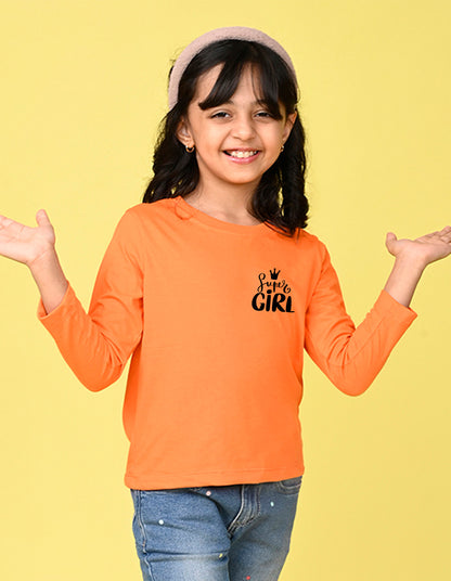 NUSYL Cotton blend full sleeves Super girl text Printed Tee-Orange